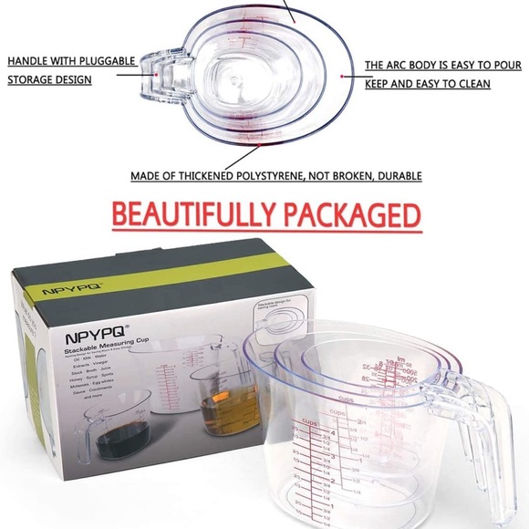 3-Piece Measuring Cups Set, Plastic Measuring Cup Stackable Design - Clear - Picture 5 of 6